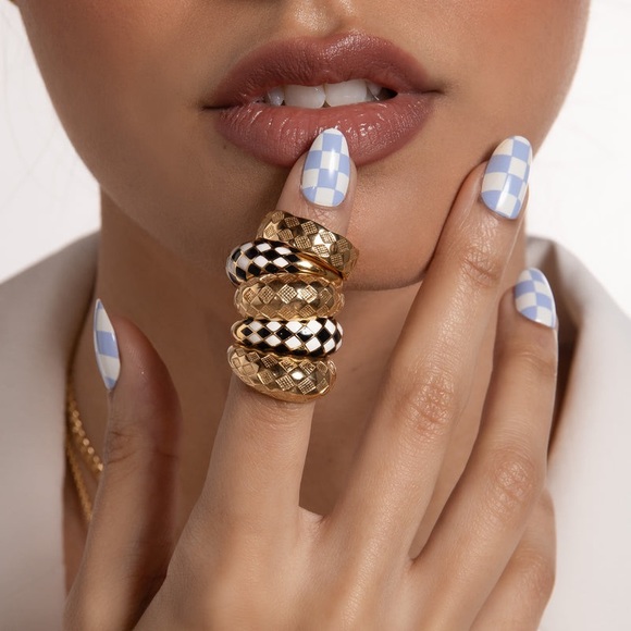 1pcs Alloy Checkered Ring Green Neon Green Gold Rings Glitter Jelly Enamel Trend - Picture 13 of 16